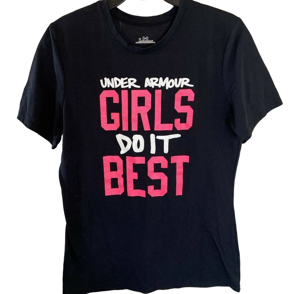Under Armour Crew Neck Black Short Sleeve T-Shirt, M, GIRLS DO IT BEST Logo